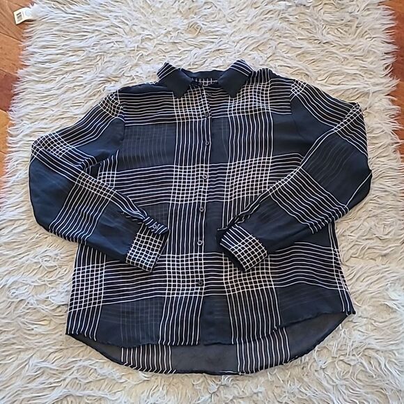 Banana republic womens sheer black, pink and white plaid blouse - Picture 1 of 5